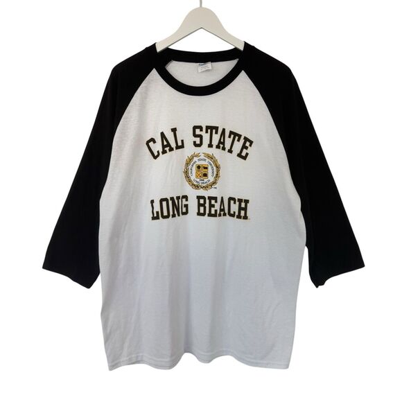 Cal State Long Beach University Raglan Shirt Port & Co. Black White Pristine XL - Picture 1 of 11